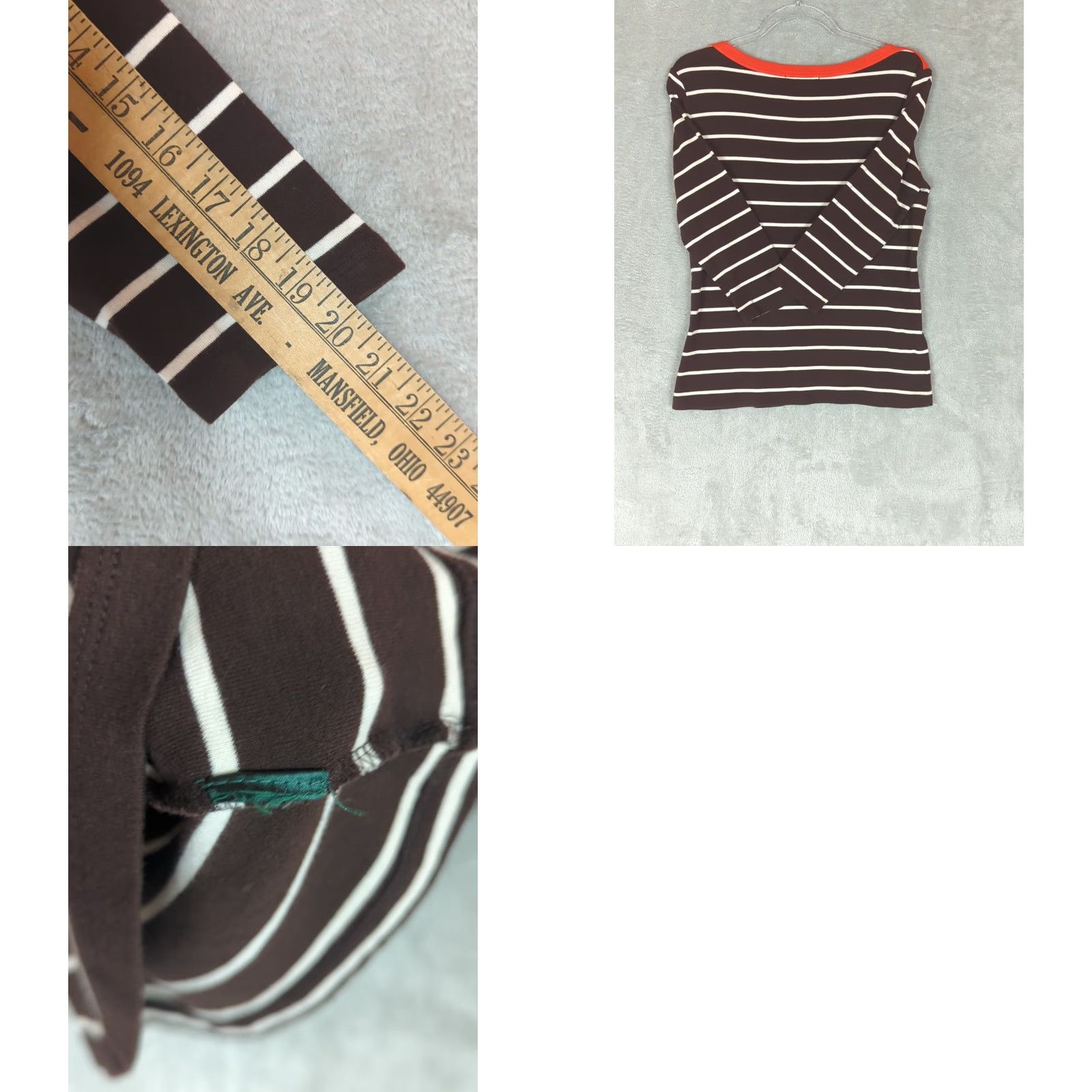 Ralph Lauren Lauren Ralph Lauren Womens Brown Striped Tee Shirt 3/4 Sleeve Boat Neck Sz L Mens Womens Girls Boys? Size L / US 10 / IT 46 - 8 Thumbnail