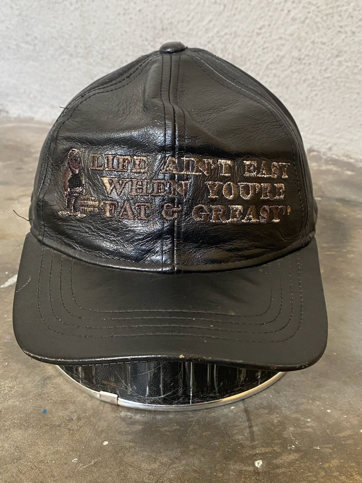 Harley Davidson Vintage Harley Davidson Life Ain’t Easy Cow Pure Leather Hat Size ONE SIZE - 1 Thumbnail