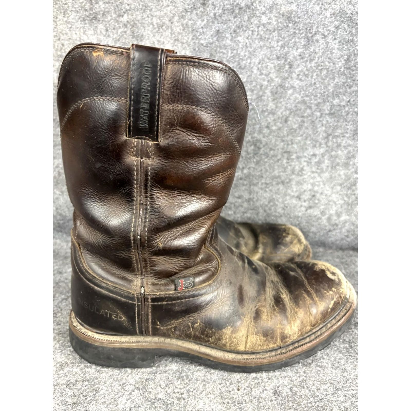 Vintage Justin WK4980 Waterproof Insulated Pull On Western Work Boots Mens 9.5 D Brown Leather Rubber Outsole Size US 10 / EU 43 - 5 Thumbnail