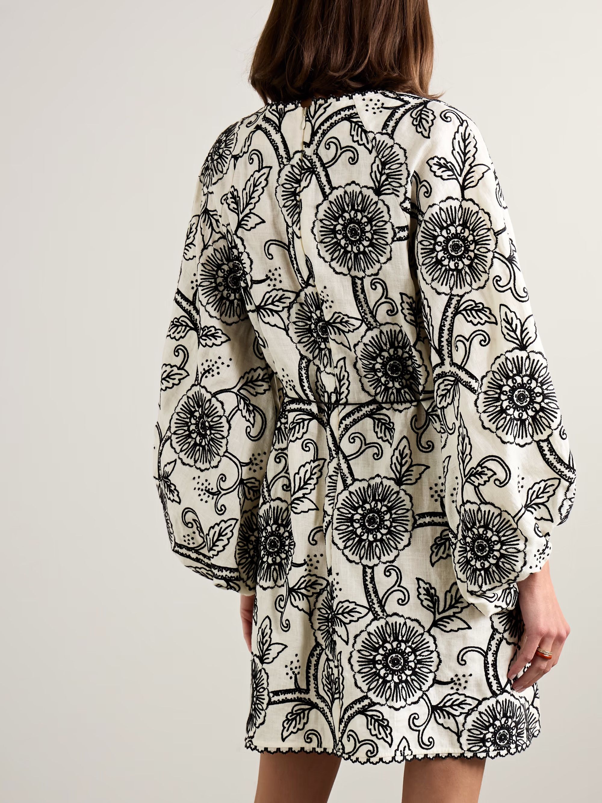 Zimmermann oc11z0226 Tallow Belted Embroidered Mini Dress White/Black Size M / US 6-8 / IT 42-44 - 4 Thumbnail
