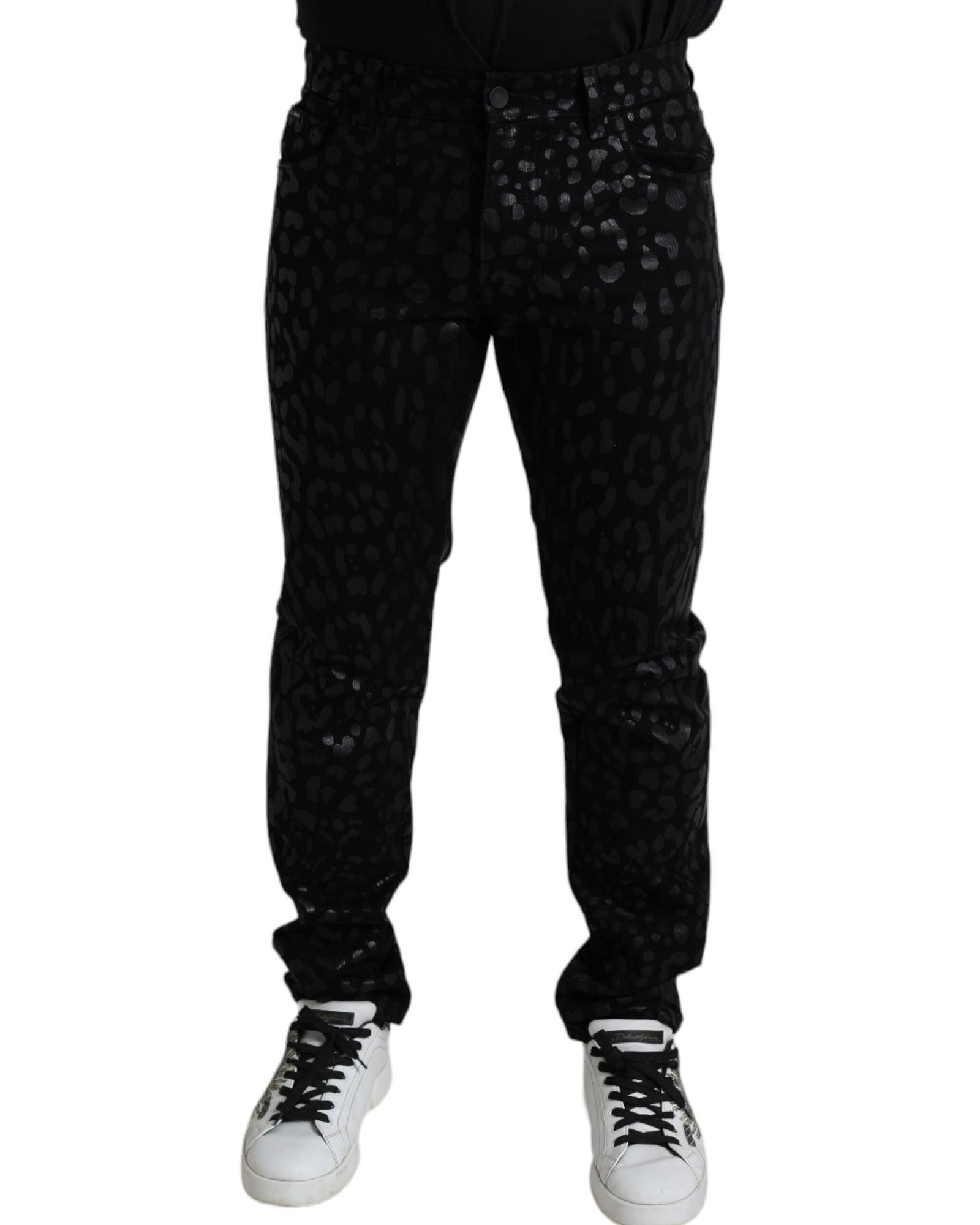 image of Dolce Gabbana Patterned Slim Cotton Jeans in Black, Men's (Size 34)