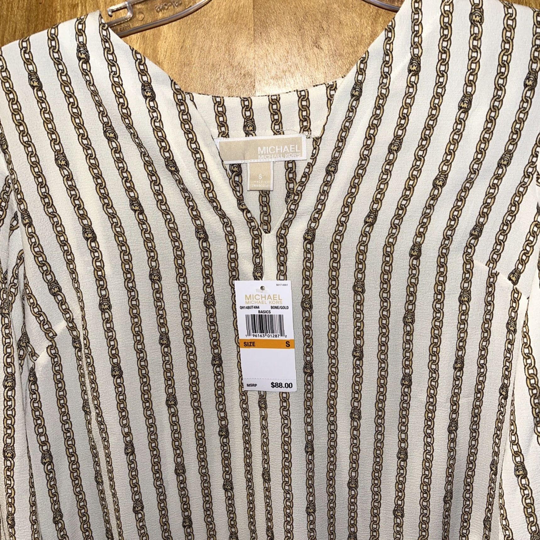 Michael Kors Michael Kors Bone/Gold Size Small Blouse Gold Chain Detail with Wrist Tie Bow Size S / US 4 / IT 40 - 2 Thumbnail