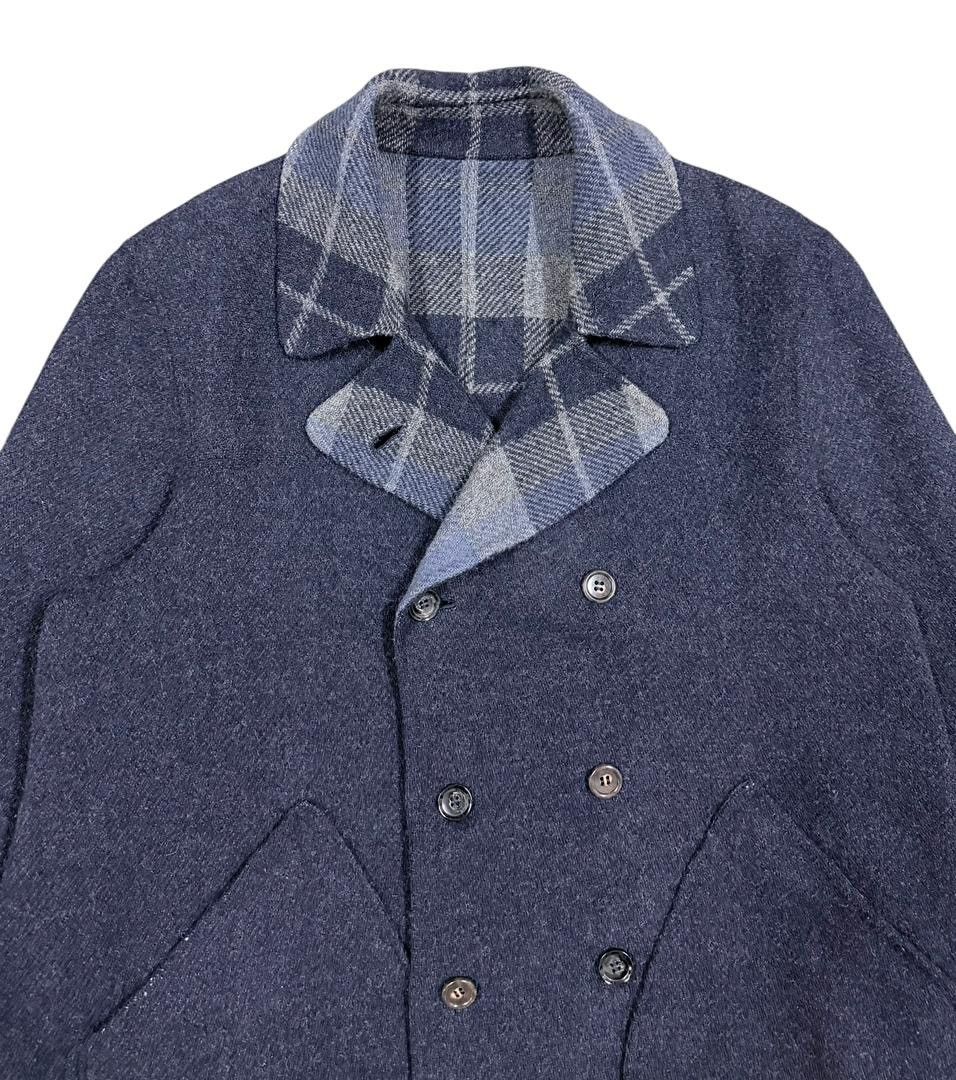45rpm Vtg💥45rpm Indigo/Tartan Mohair Double Breasted Long Jacket Size US M / EU 48-50 / 2 - 3 Thumbnail