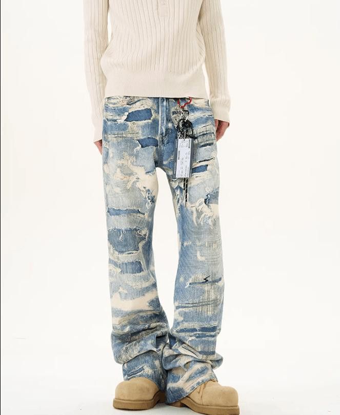 Distressed Wide Leg Jeans - Torn & Shredded Denim