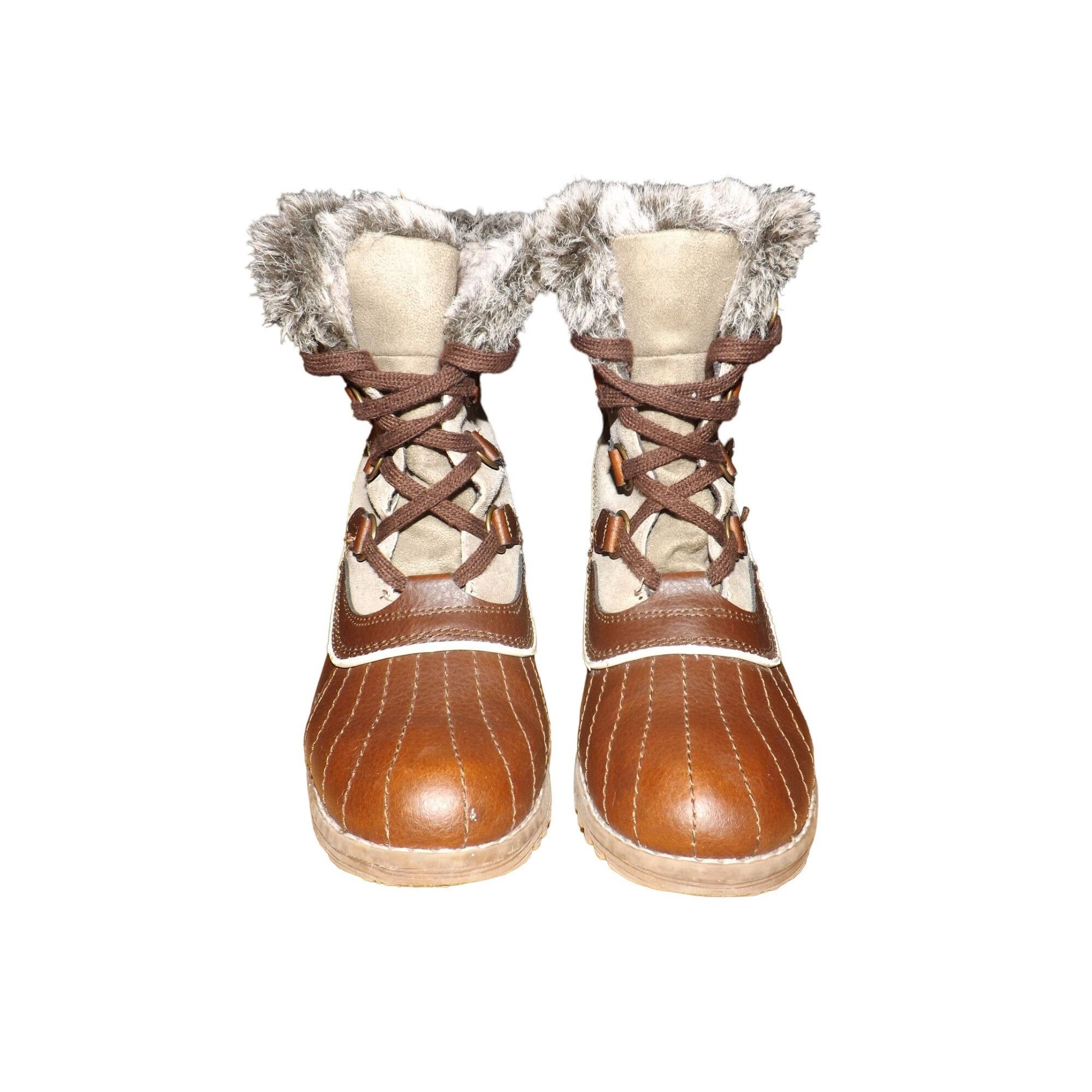 SKECHERS Skeckers Boots Women Sz 8 Heeled Duck Faux Fur Leather Rubbe Size US 8 / IT 38 - 3 Thumbnail