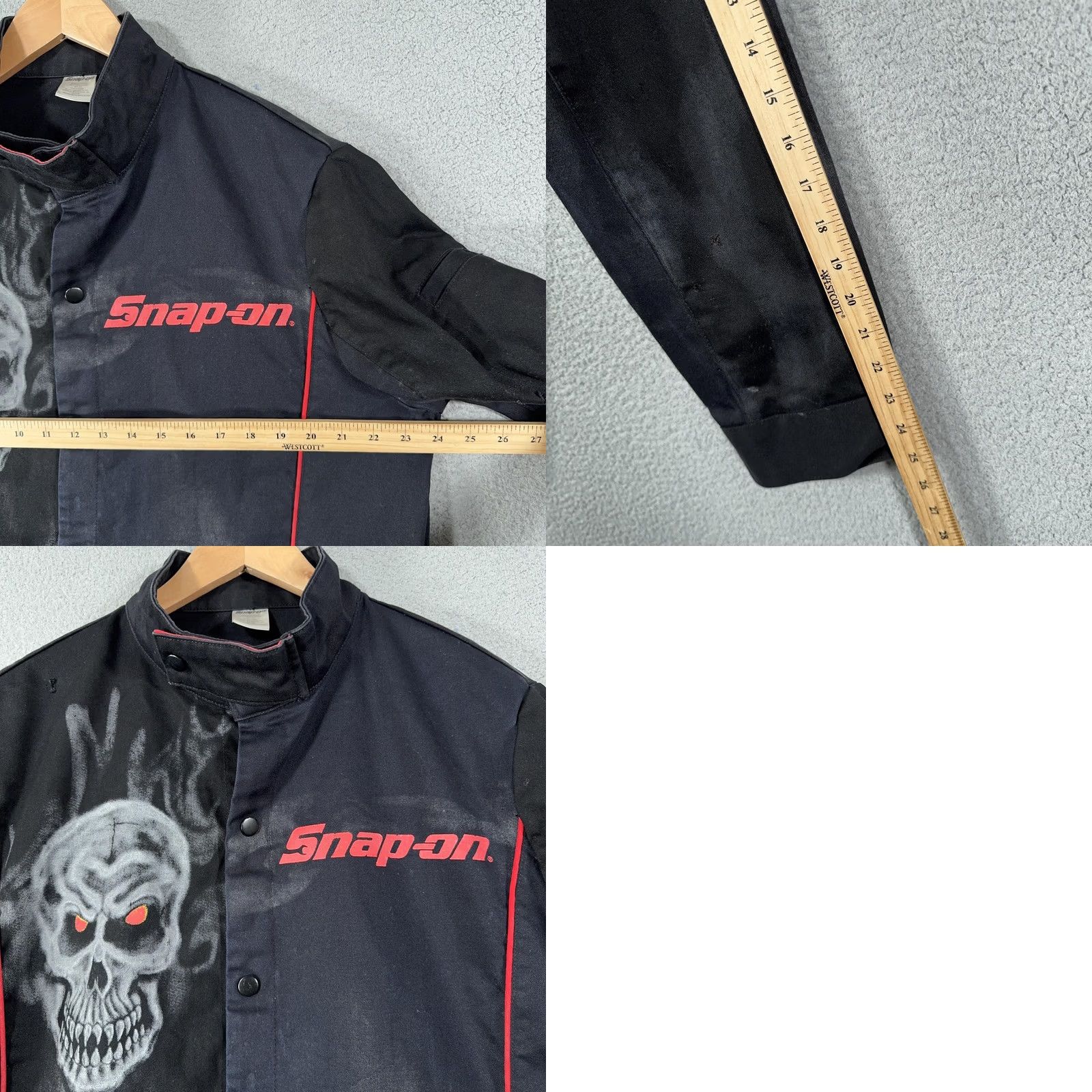 Vintage VINTAGE Snap-on FR Welding Jacket 2XL Skull Graphic Workwear Biker Shirt/Coat Mens Black Zip Pockets Distressed Canvas Leather look Size US XXL / EU 58 / 5 - 11 Thumbnail