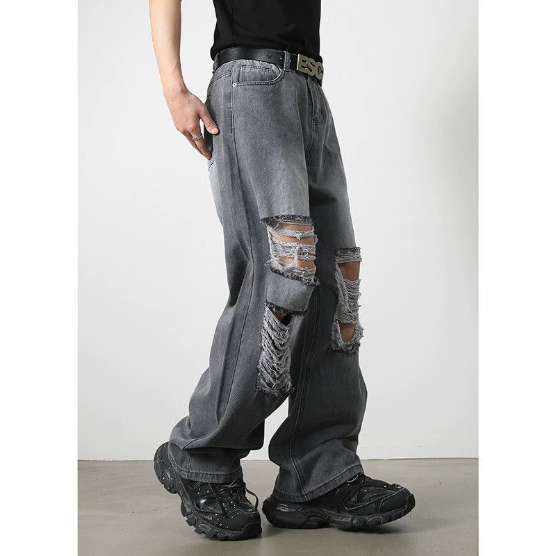 Jean Retro grey men's loose straight-leg ripped jeans Size US 32 / EU 48 - 3 Thumbnail
