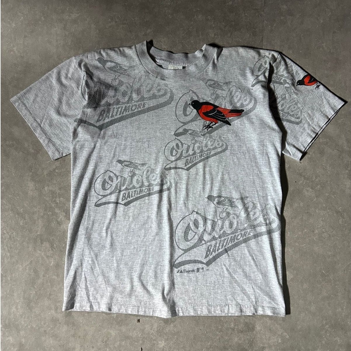 Majestic 90's Baltimore Orioles AOP Heather Gray T-Shirt -L Size US L / EU 52-54 / 3 - 1 Thumbnail