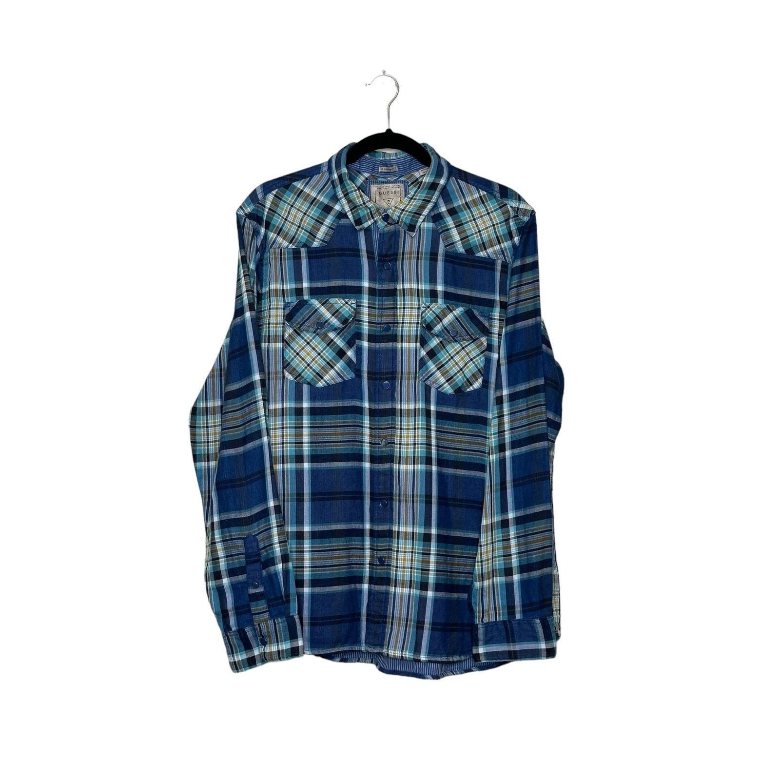 Guess Guess blue plaid long sleeves flannel shirt size large Size US L / EU 52-54 / 3 - 5 Thumbnail