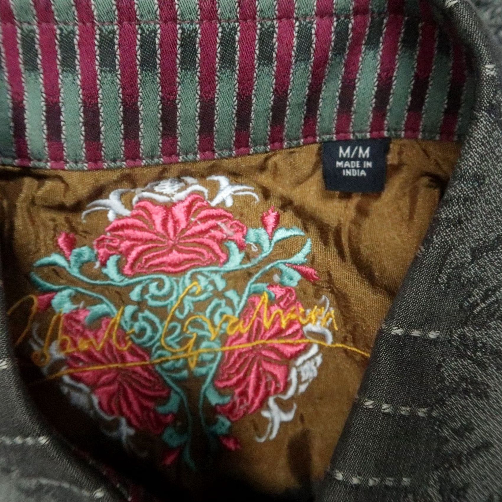 Robert Graham Robert Graham Shirt Mens Medium Gray Floral Long Sleeve Contrast Cuff Designer Size US M / EU 48-50 / 2 - 3 Thumbnail