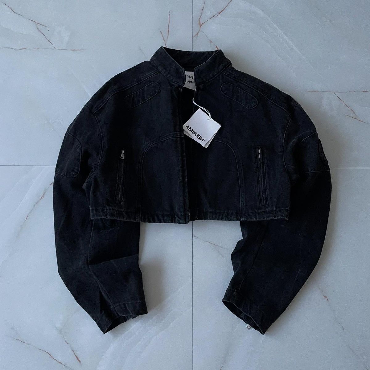 DENIM CROPPED BIKER JACKET AMBUSH
