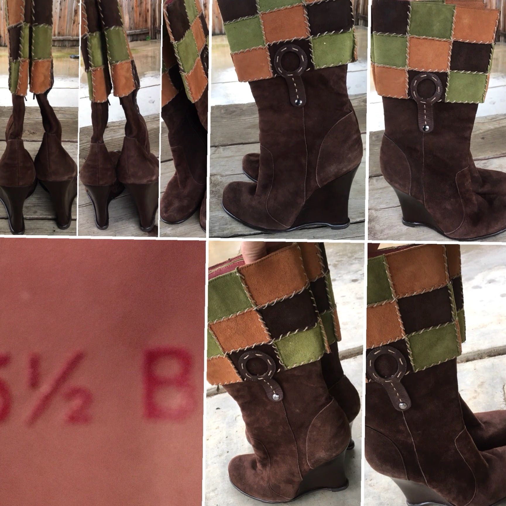 Vince Camuto Vince Camuto Boots Patchwork Suede Mid-Calf Wedge Brown 5.5B Womens Shoes Size US 6 / IT 36 - 2 Thumbnail