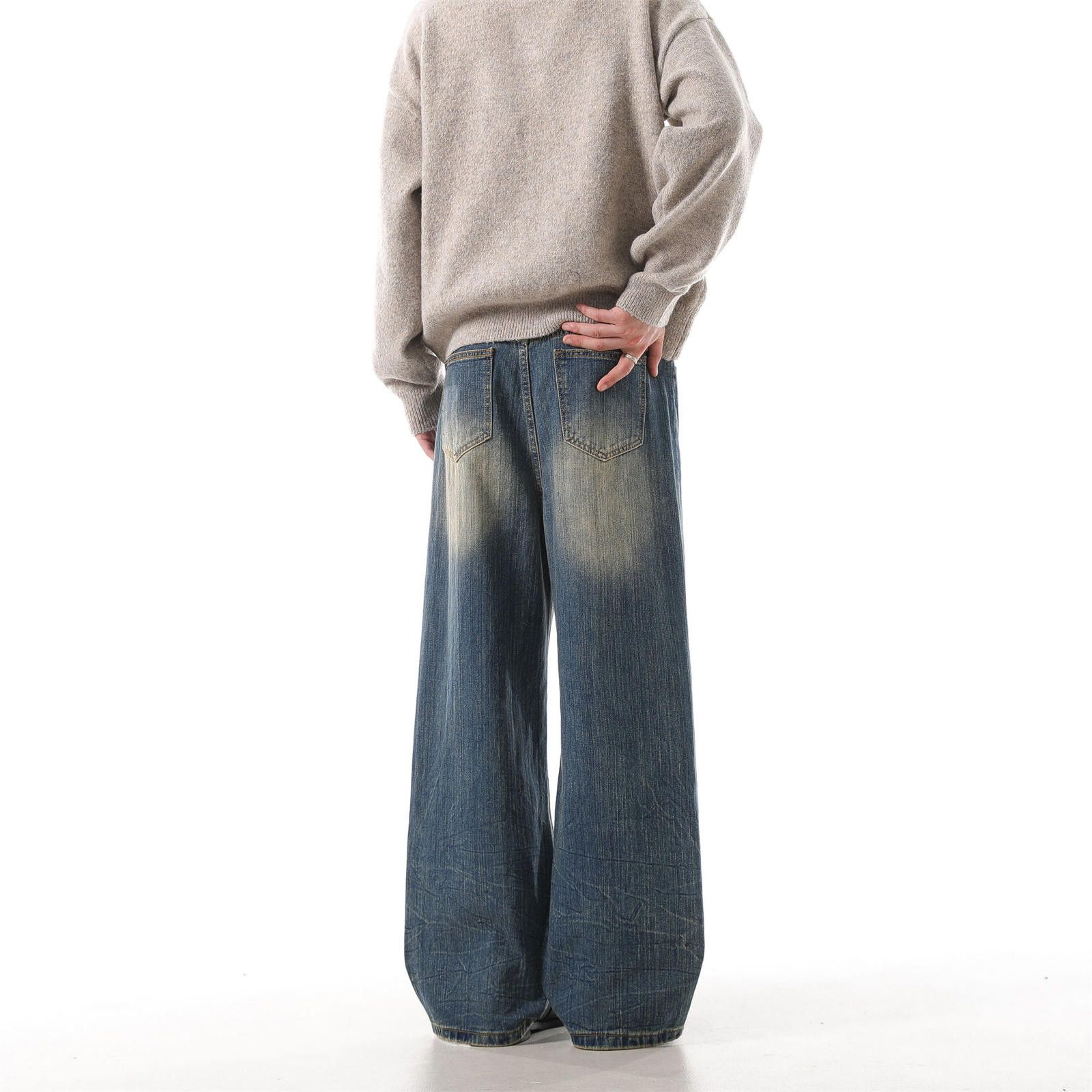 Vintage Blue Wide Leg Vintage Wash Denim Jeans, Relaxed Fit Jeans Size US 32 / EU 48 - 4 Thumbnail