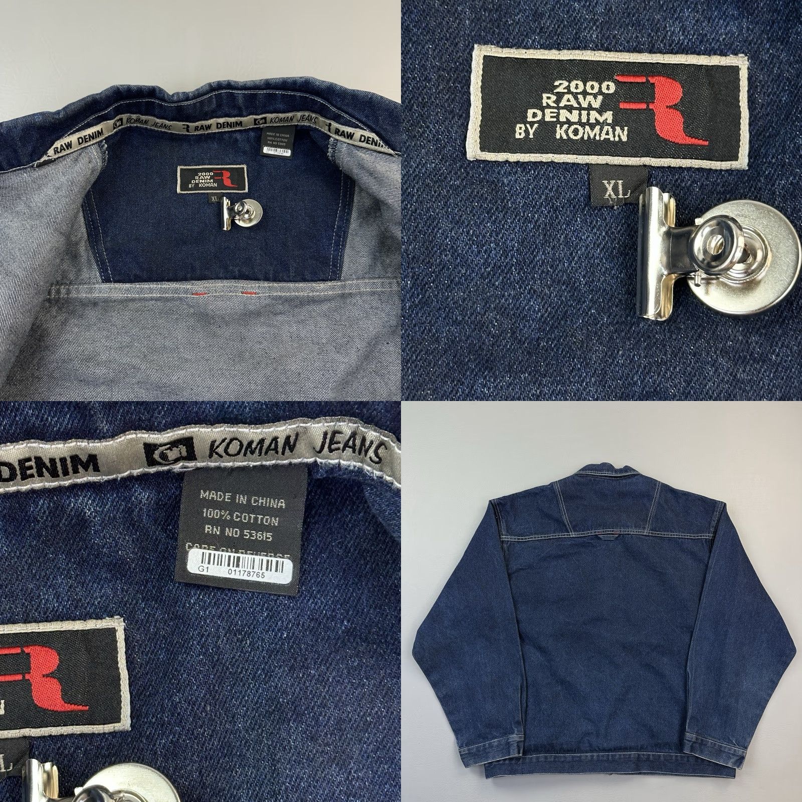 Denime VINTAGE Koman Jean 2000 Raw Denim Jacket Mens XL Blue Hip Hop Streetwear Y2K Size US 36 / EU 52 - 8 Thumbnail