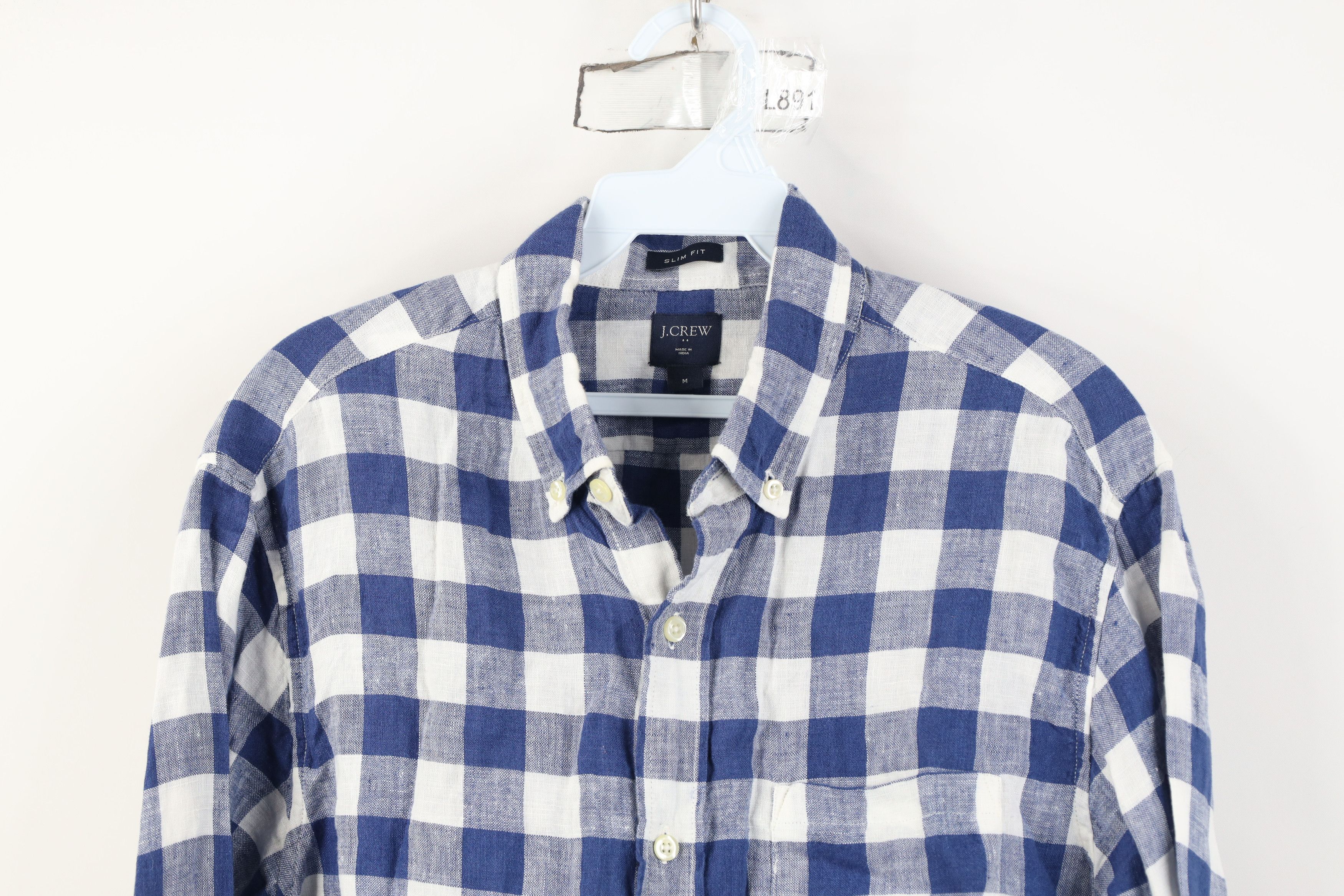 J.Crew J Crew Fit Linen Knit Collared Button Down Shirt Blue Plaid Size US M / EU 48-50 / 2 - 2 Thumbnail