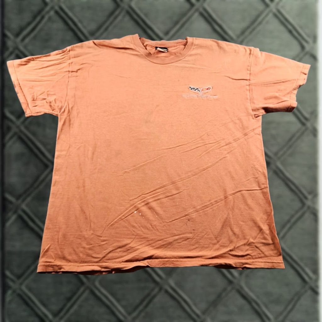 Logo 7 Corvette Shirt Mens XL Orange Logo Embroidered Tee Racing Cars Distressed Size US XL / EU 56 / 4 - 1 Thumbnail