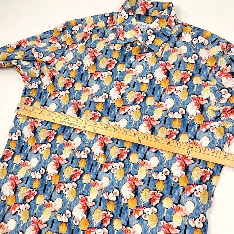 Eton VINTAGE ETON Shirt Mens M 39 15.5 Tennis Racket Racquet Flower All Over Preppy Button Up Size US L / EU 52-54 / 3 - 5 Thumbnail