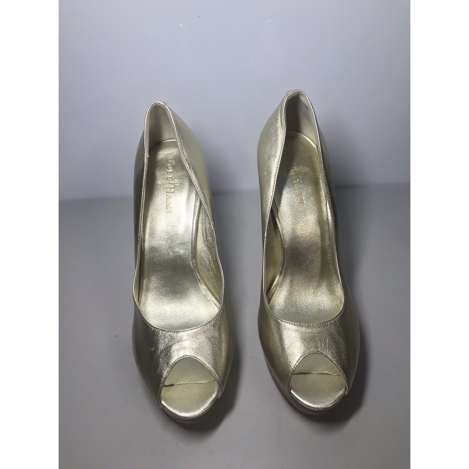 Cole Haan Cole Haan Air Gold Metallic Leather PeepToe Stiletto Heels W Size US 9.5 / IT 39.5 - 3 Thumbnail