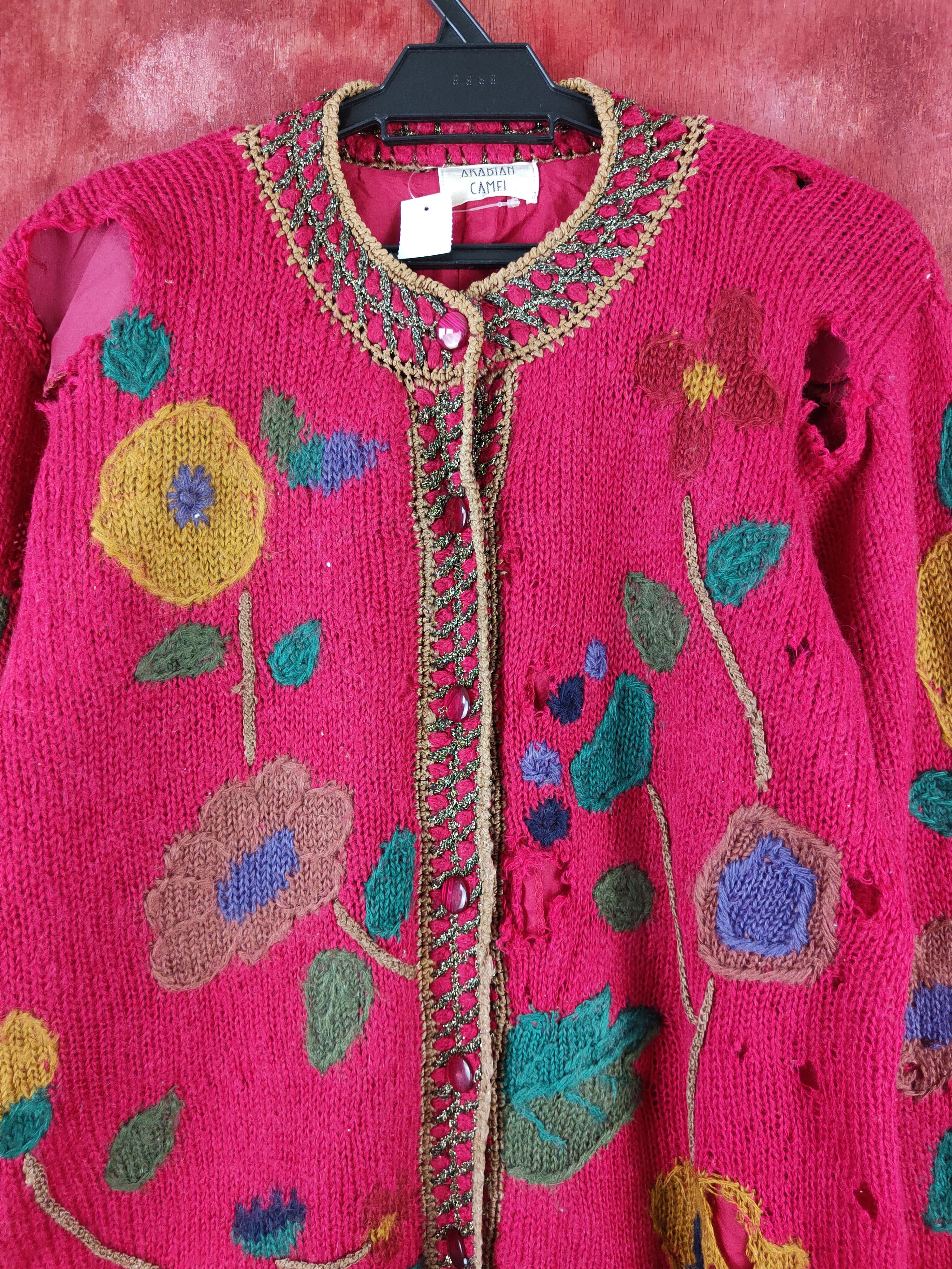 Japanese Brand Arabian Camel Red distressed ripped Knitwear Cardigan #S2403 Size L / US 10 / IT 46 - 2 Thumbnail