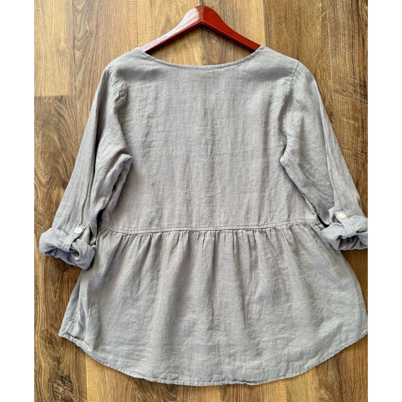 Other Sigrid Olsen 100% Linen Blouse Medium Tan Pintuck Peasant Size M / US 6-8 / IT 42-44 - 2 Thumbnail