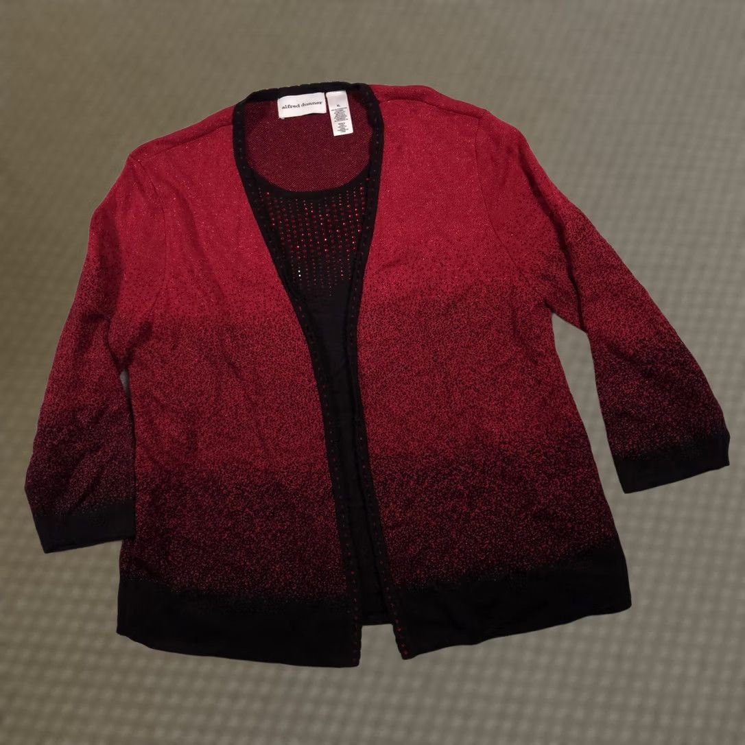 Vintage Alfred Dunner Sweater Cardigan Womens XL Red Ombre Rhinestone Open Front Geometric Knit 3/4 Sleeve Womens Size XL / US 12-14 / IT 48-50 - 1 Thumbnail