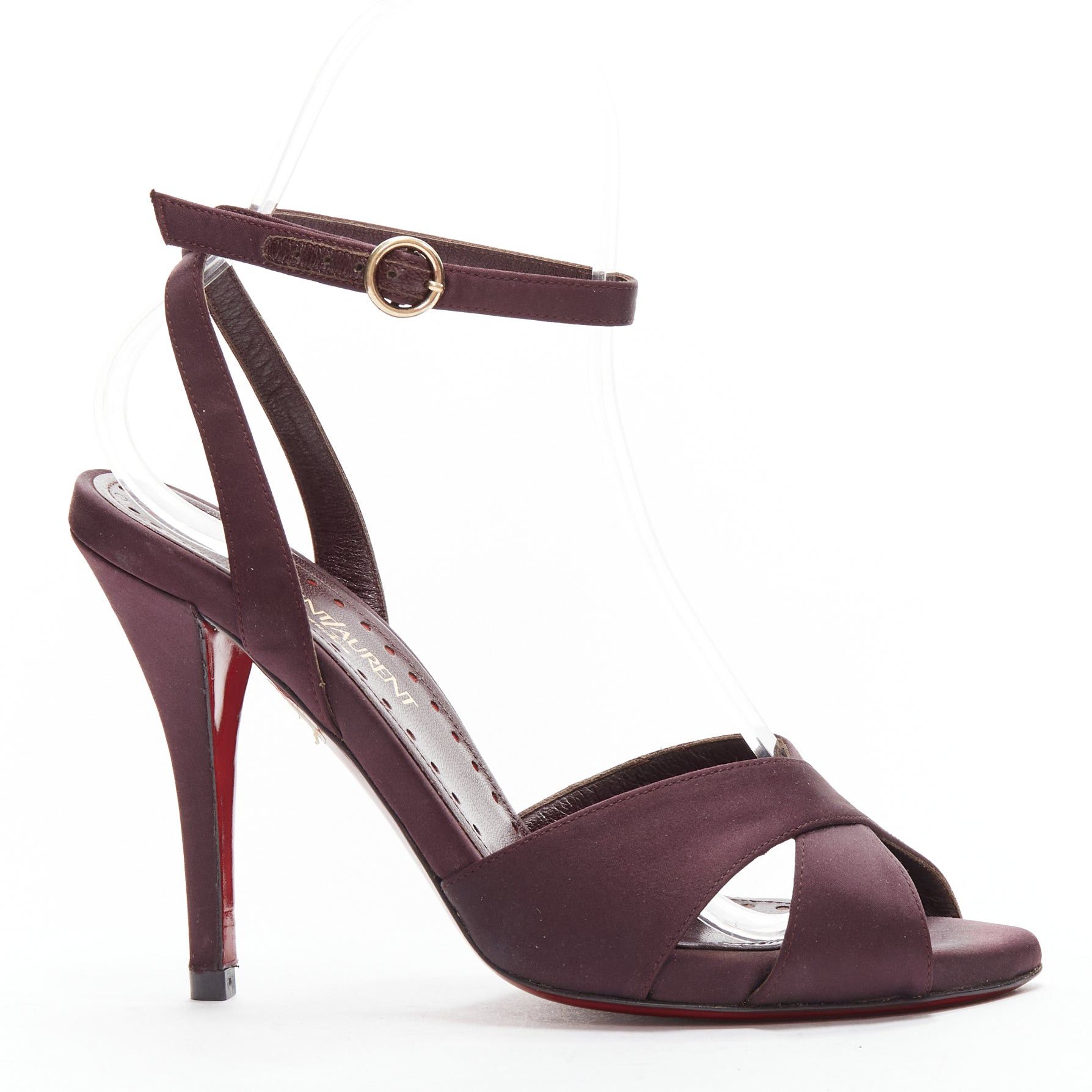 Saint Laurent Paris YVES SAINT LAURENT dark purple satin red sole sandal heels EU38 Size US 8 / IT 38 - 1 Thumbnail