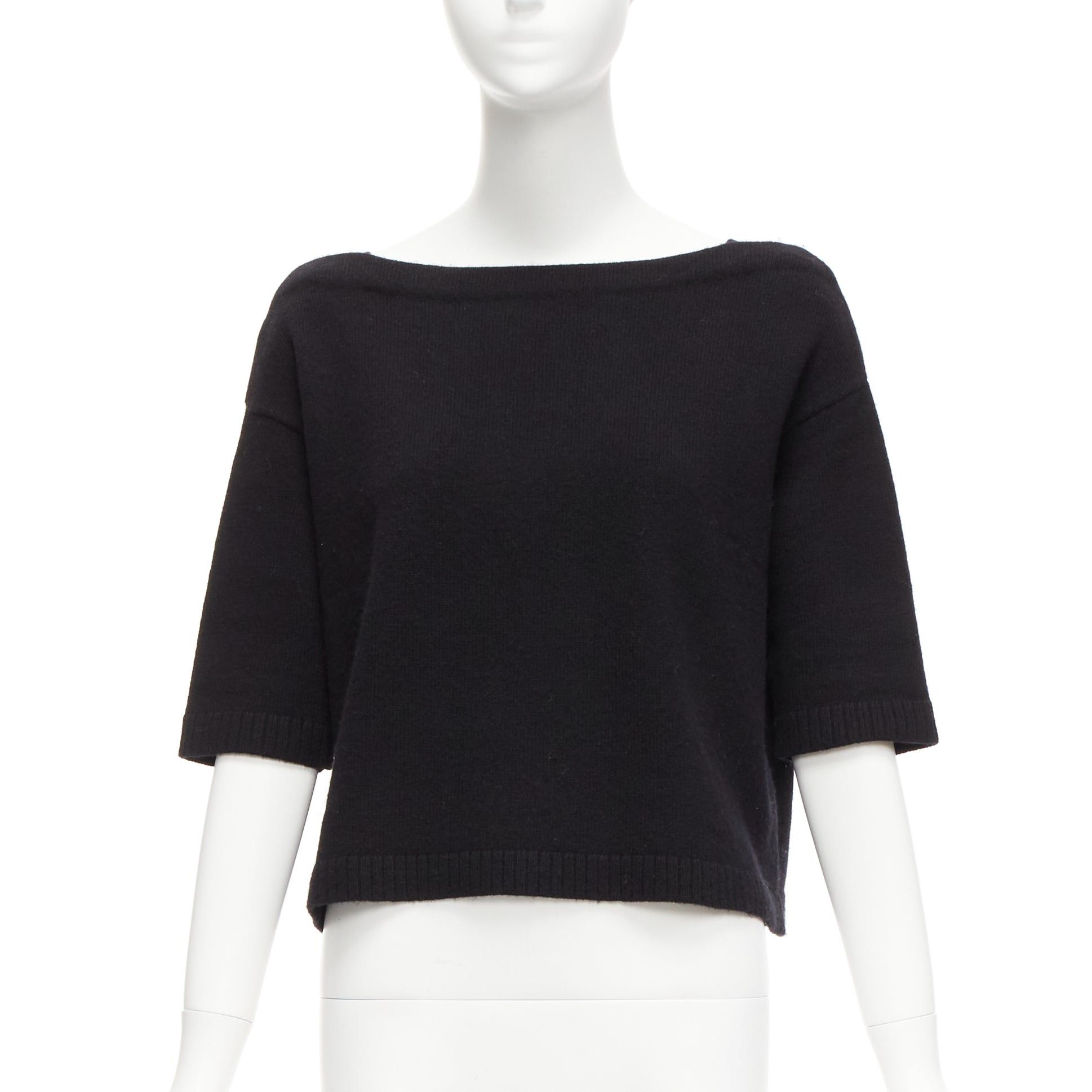 Valentino VALENTINO 100% cashmere black bateau neck crop sweater top XS Size S / US 4 / IT 40 - 1 Thumbnail
