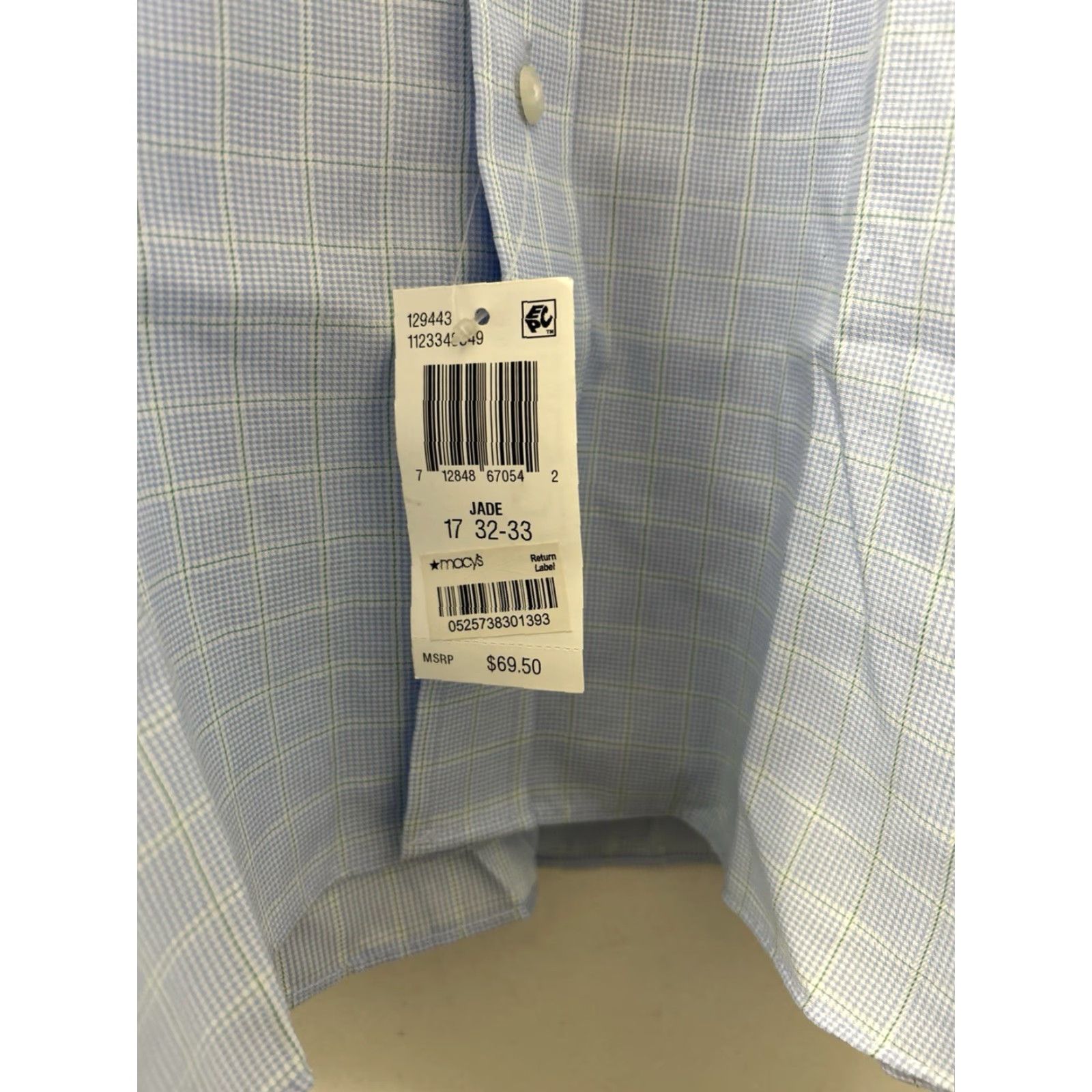 Vintage Eagle Shirtmakers Dress Shirt Men 17 Blue Plaid Stretch Regular Fit NWT 0 MSRP Size 46R - 7 Thumbnail