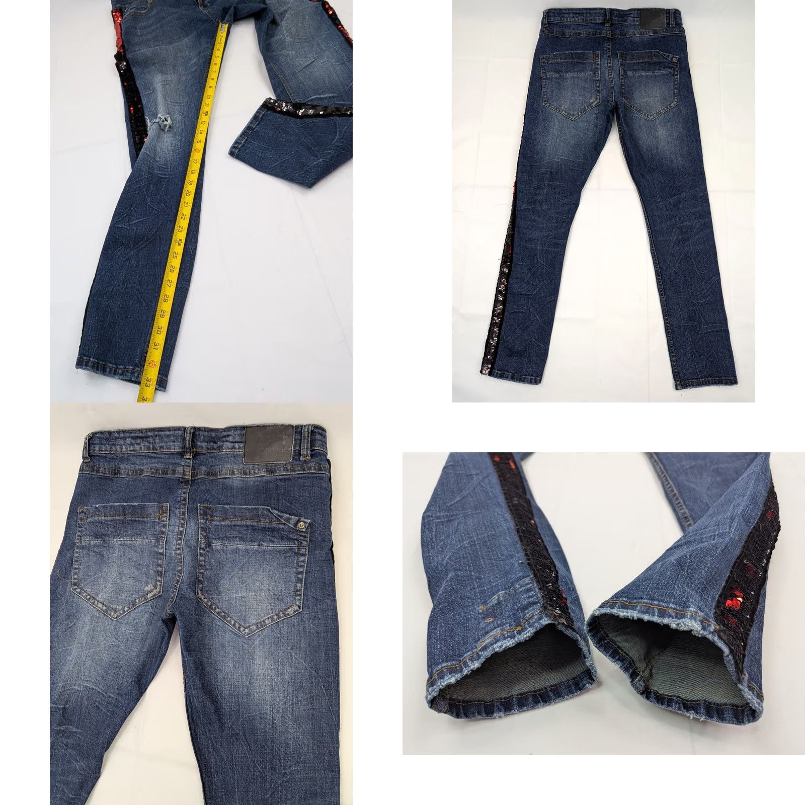 Vintage Smugglers Moon Jeans Distressed Skull Sequin 36x33 5-Pocket Denim Blue Men's Regular Hip Hop Rock Skull Size US 36 / EU 52 - 9 Thumbnail