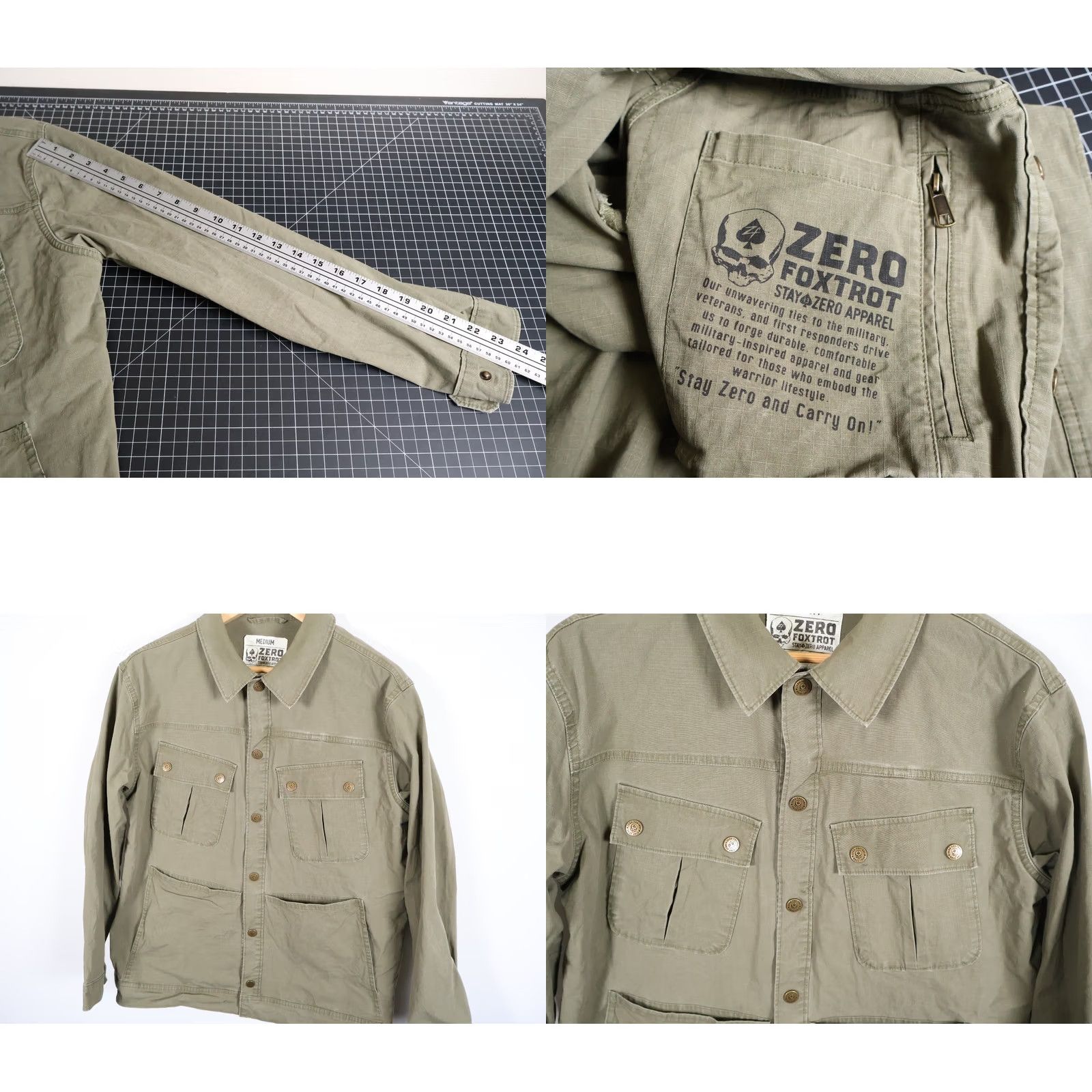 Vintage Zero Foxtrot Chore Jacket Mens Medium Green Ripstop Cotton Snap Button Military Jacket Size US M / EU 48-50 / 2 - 8 Thumbnail
