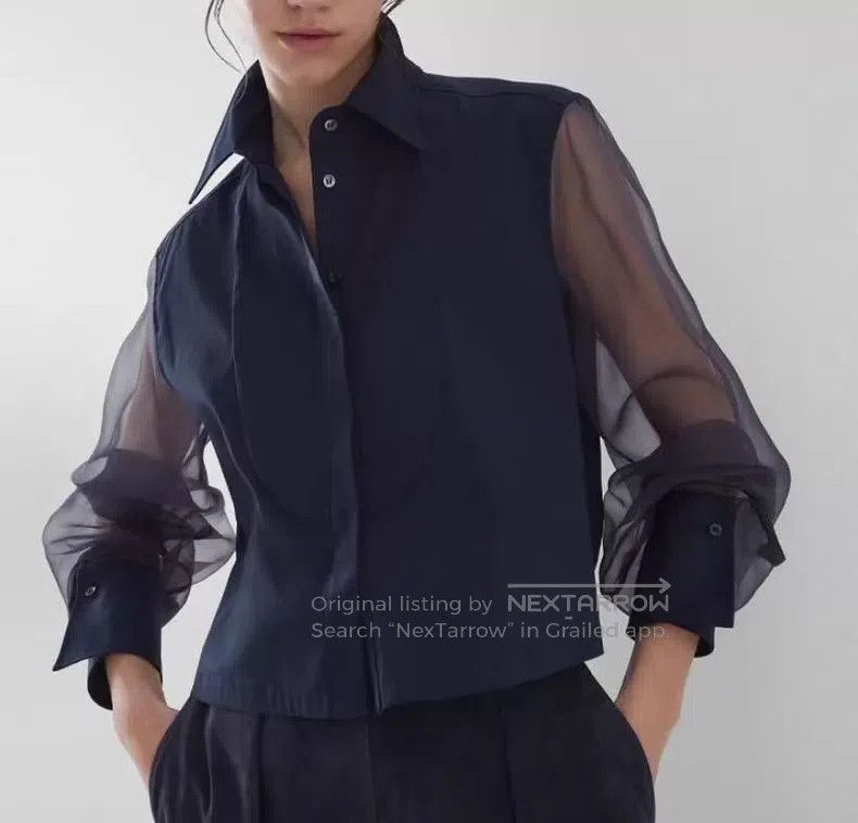 Brunello Cucinelli Brunello Cucinelli 23 Model Dark Blue Silk Collar Long Sle Size M / US 6-8 / IT 42-44 - 8 Thumbnail