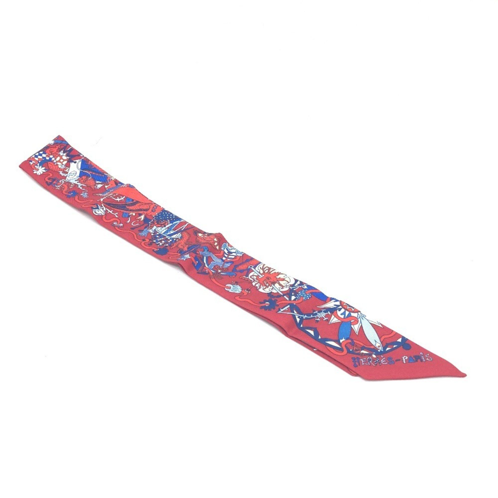 HERMES Animal Twilly Scarf Silk Women's Red