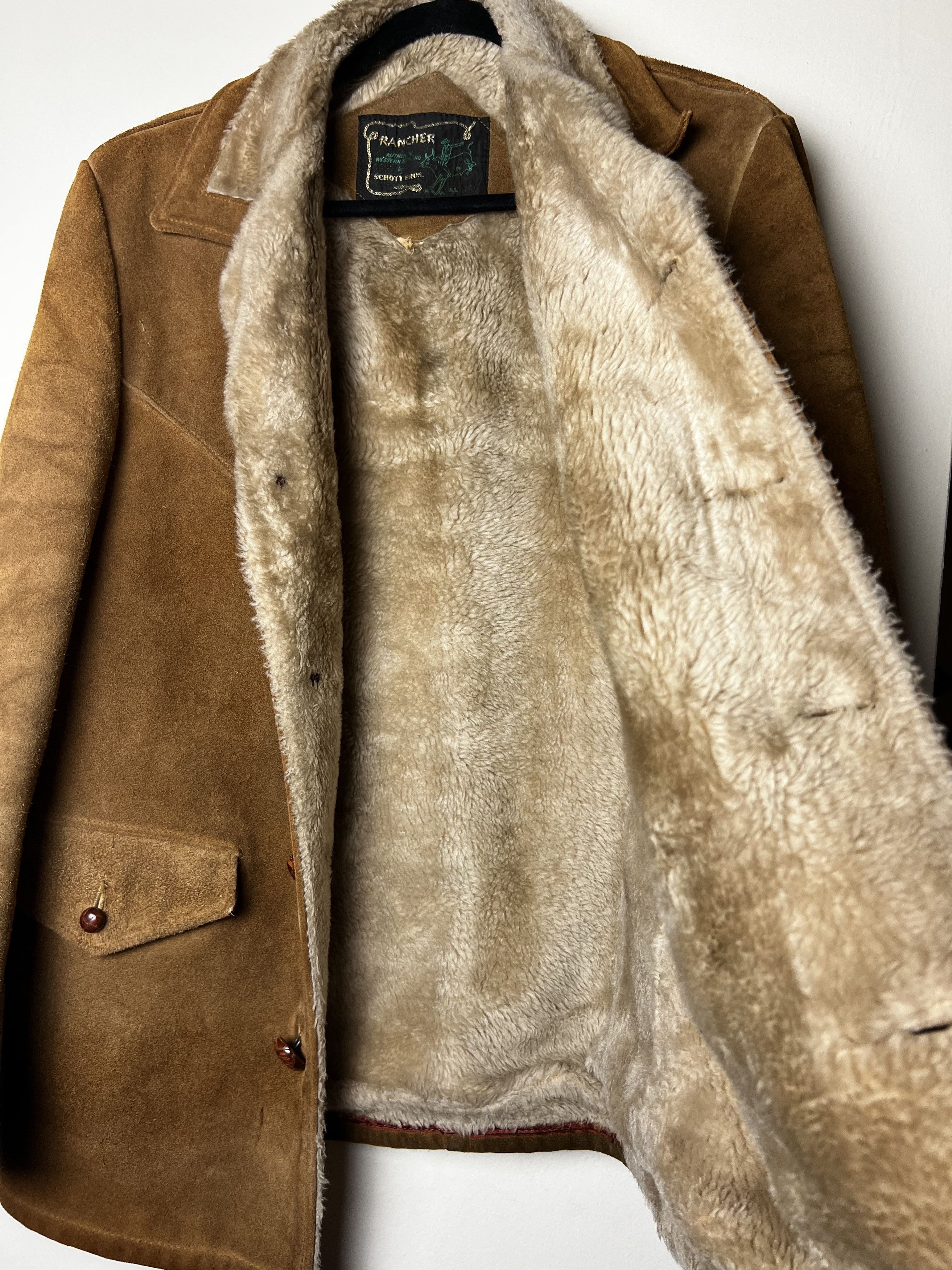 Vintage Vntg 60's Rancher Schott Bros. Brown Suede Sherpa Leather Size US S / EU 44-46 / 1 - 14 Thumbnail