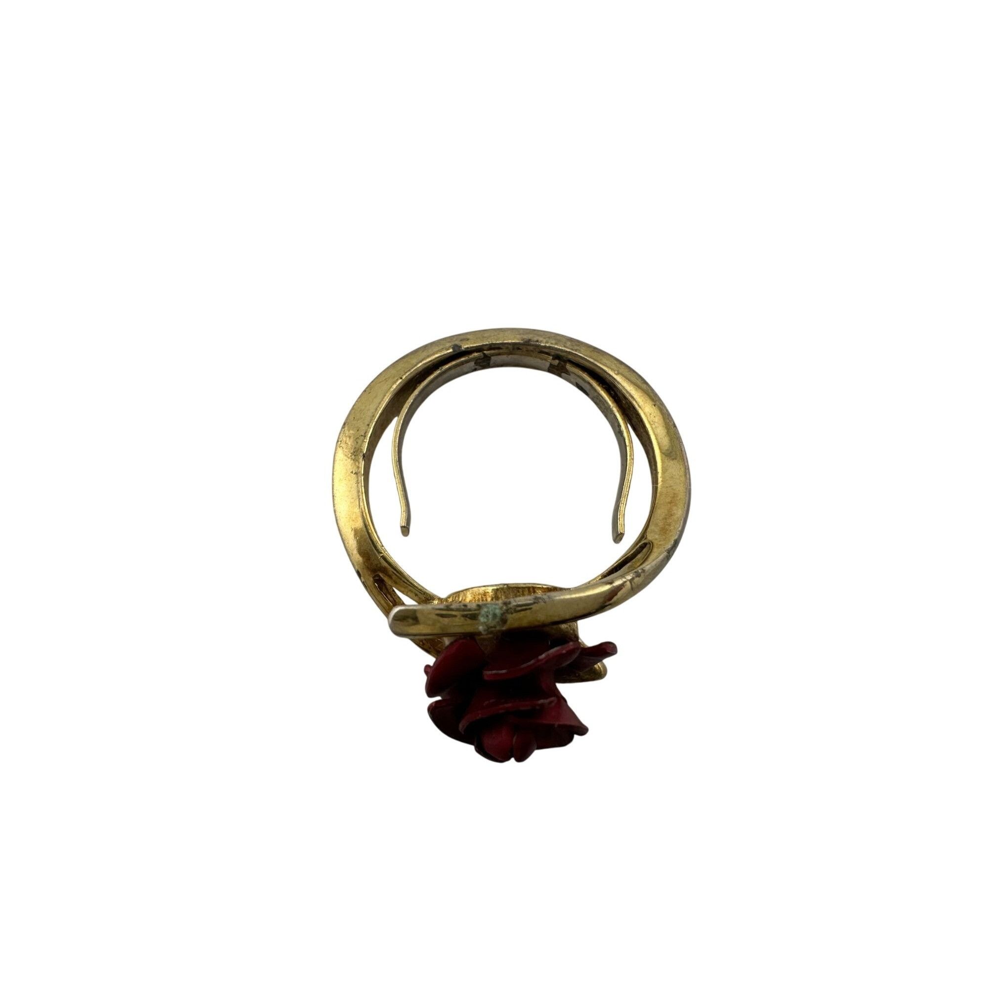 Other Women's Beautiful Gold Tone Red Rose Flower Ring Size ONE SIZE - 7 Thumbnail