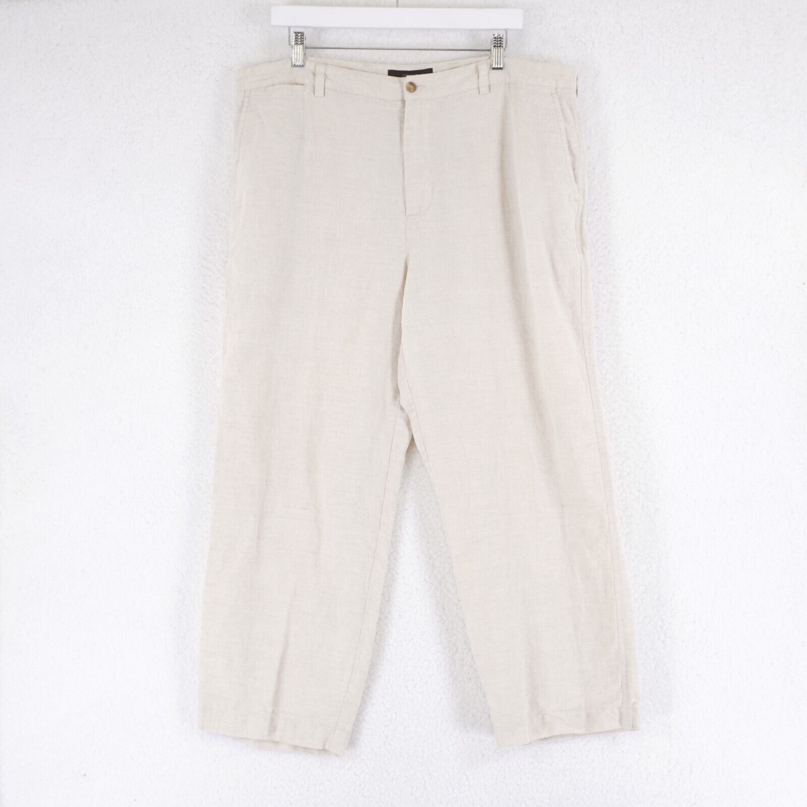 Tasso Elba Tasso Elba 100% Linen Cream Birdseye Flat Front High Rise Dr Size 38S - 1 Thumbnail