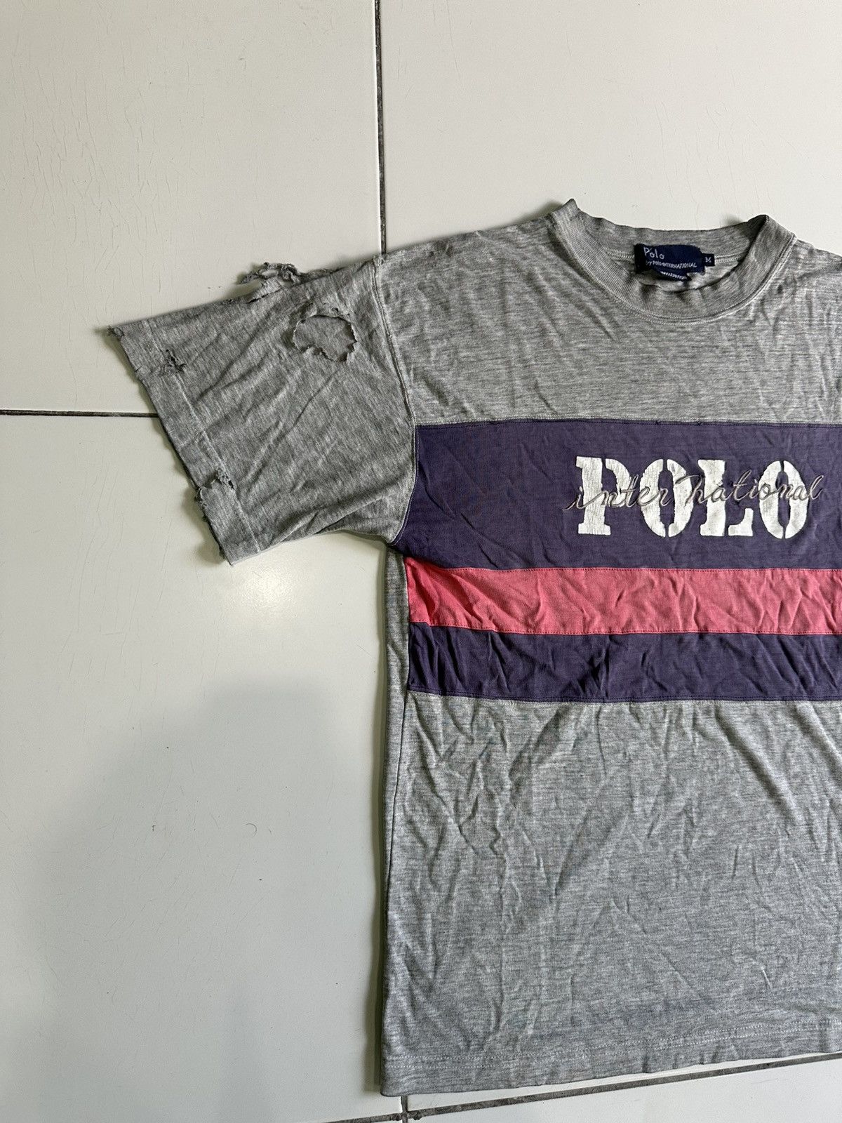 Polo Ralph Lauren 80s Polo international Sleeve Distressed colorblock. Size US M / EU 48-50 / 2 - 2 Thumbnail