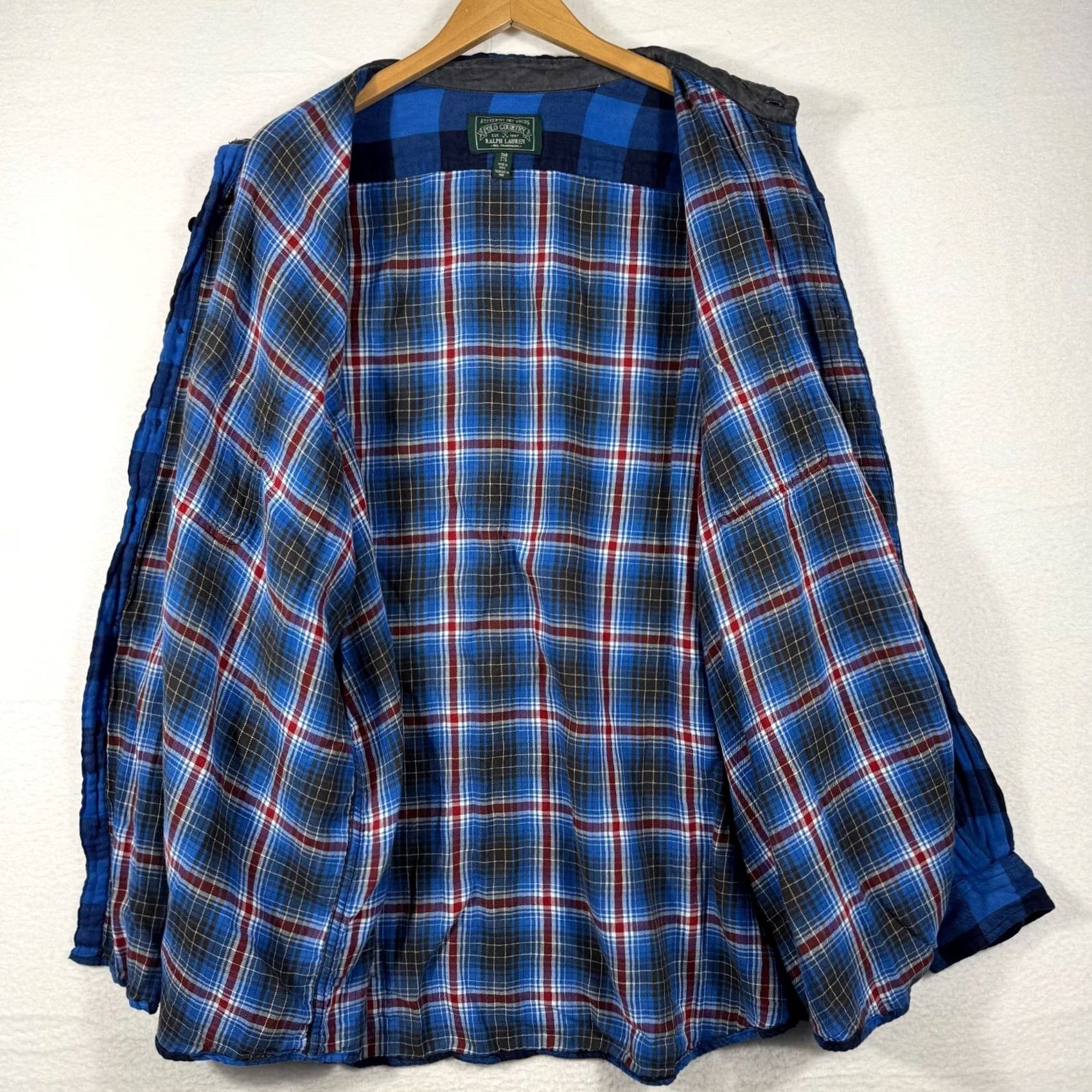 Vintage VINTAGE Polo Country Ralph Lauren Shirt Big 3X Blue Buffalo Plaid Flannel Lined Button-Up Mens Size US XXL / EU 58 / 5 - 6 Thumbnail