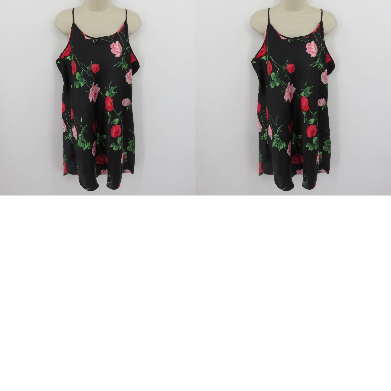 Vintage Secret Treasures Women Plus Size 1XL Rose Flower Floral Nightgown Sleep Dress Sleeveless Pullover Satin Polyester Black Cap Size XL / US 12-14 / IT 48-50 - 8 Thumbnail