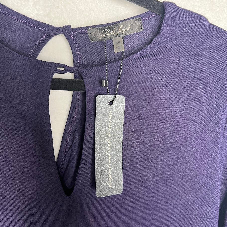 Other Knit Top Purple Long Sleeve Rounded Hem Keyhole Front Back Size M / US 6-8 / IT 42-44 - 6 Thumbnail