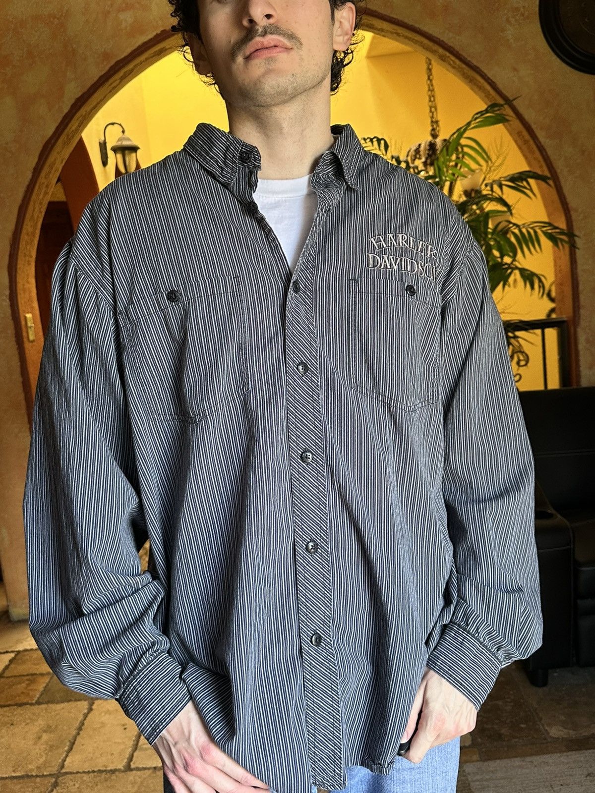 4GSELLER VTG Harley Davidson Pinstripe Button Shirt Size US XXL / EU 58 / 5 - 3 Thumbnail