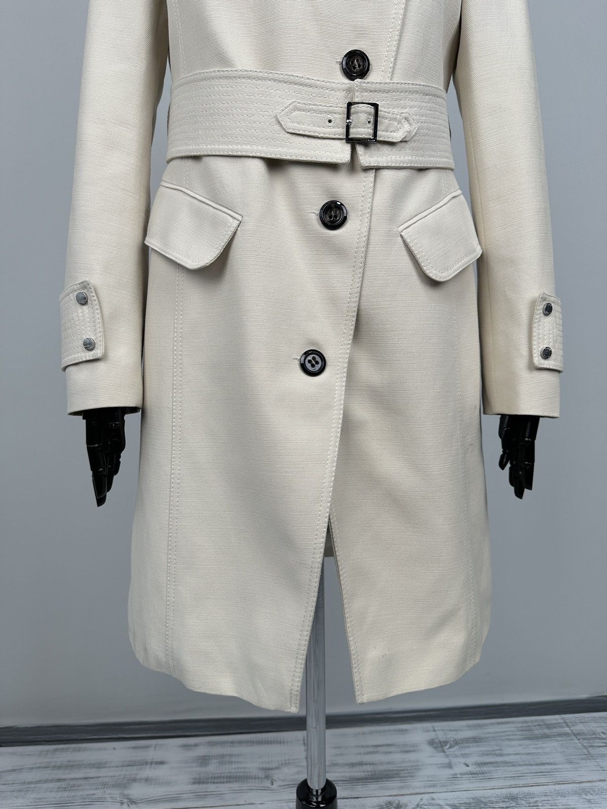 Karen Millen KAREN MILLEN Trench Coat Mac Asymmetrical Ivory Jacket UK 14 Size L / US 10 / IT 46 - 8 Thumbnail