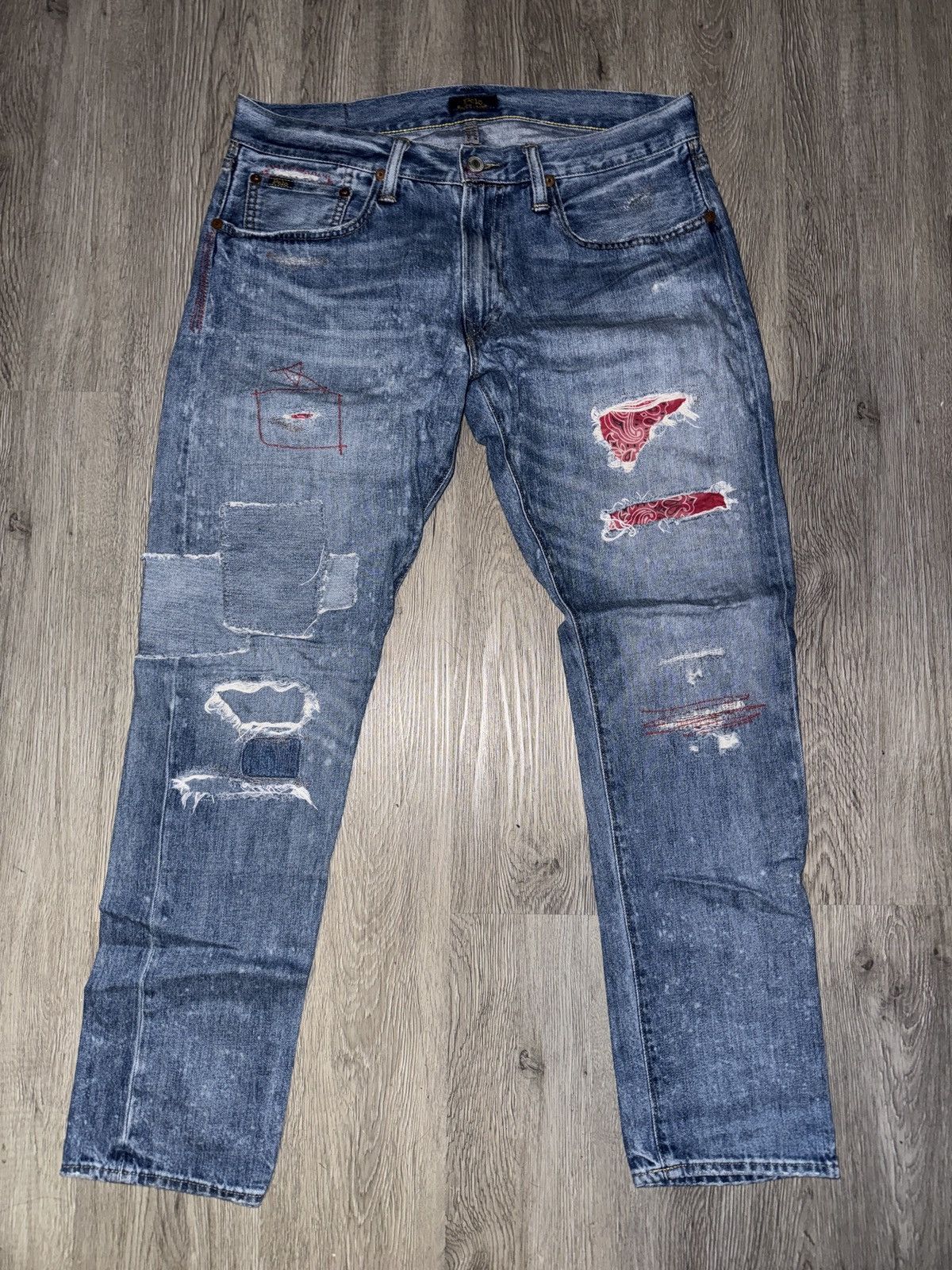 Polo Ralph Lauren Sullivan Slim Patchwork Bandana Distressed Denim 31/30 Size US 30 / EU 46 - 1 Thumbnail