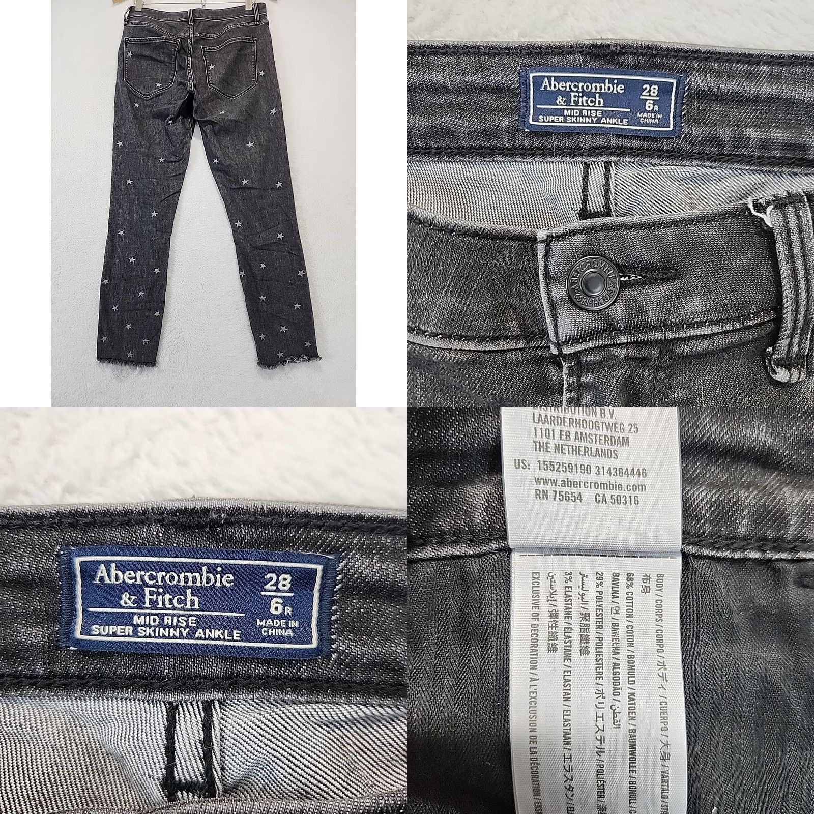 Abercrombie & Fitch VINTAGE Abercrombie & Fitch Black Stars Jeans Mid Rise Super Skinny Ankle Women's 28/6R Size 28" / US 6 / IT 42 - 9 Thumbnail