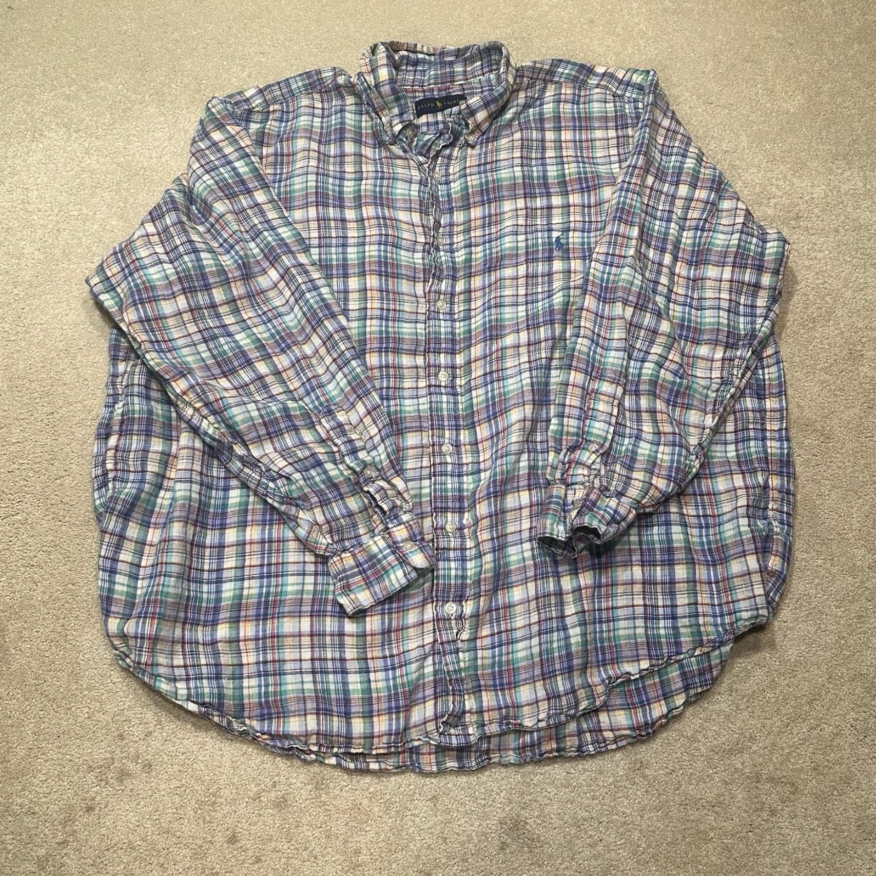 Polo Ralph Lauren Polo Ralph Lauren Linen Button-Up Shirt Mens XL Colorful Plaid Preppy Easter Button-Down Classic Mens Shirt Size US XL / EU 56 / 4 - 2 Thumbnail