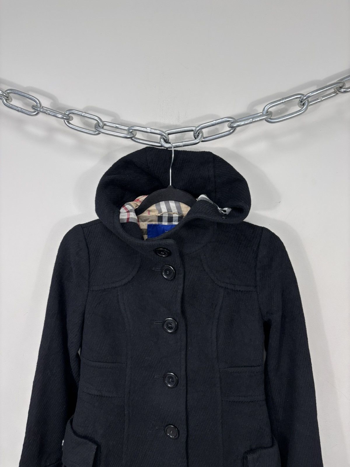 Burberry Burberry Blue Label Black Nova Check Angora Wool Coat Size XS / US 0-2 / IT 36-38 - 4 Thumbnail