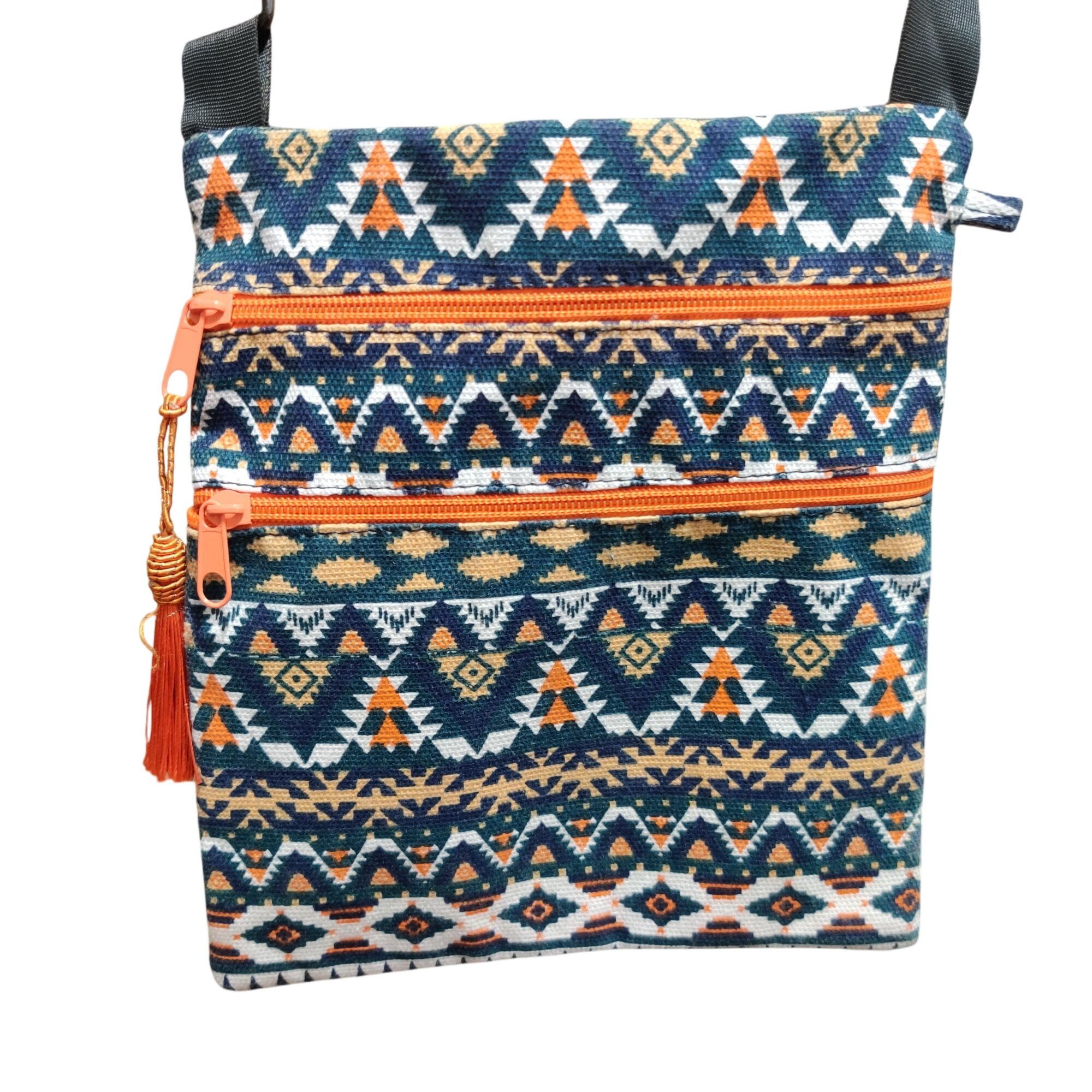 Other Tribal Pattern Crossbody Sling Bag Orange Zipper Tassel Canv Size ONE SIZE - 1 Thumbnail