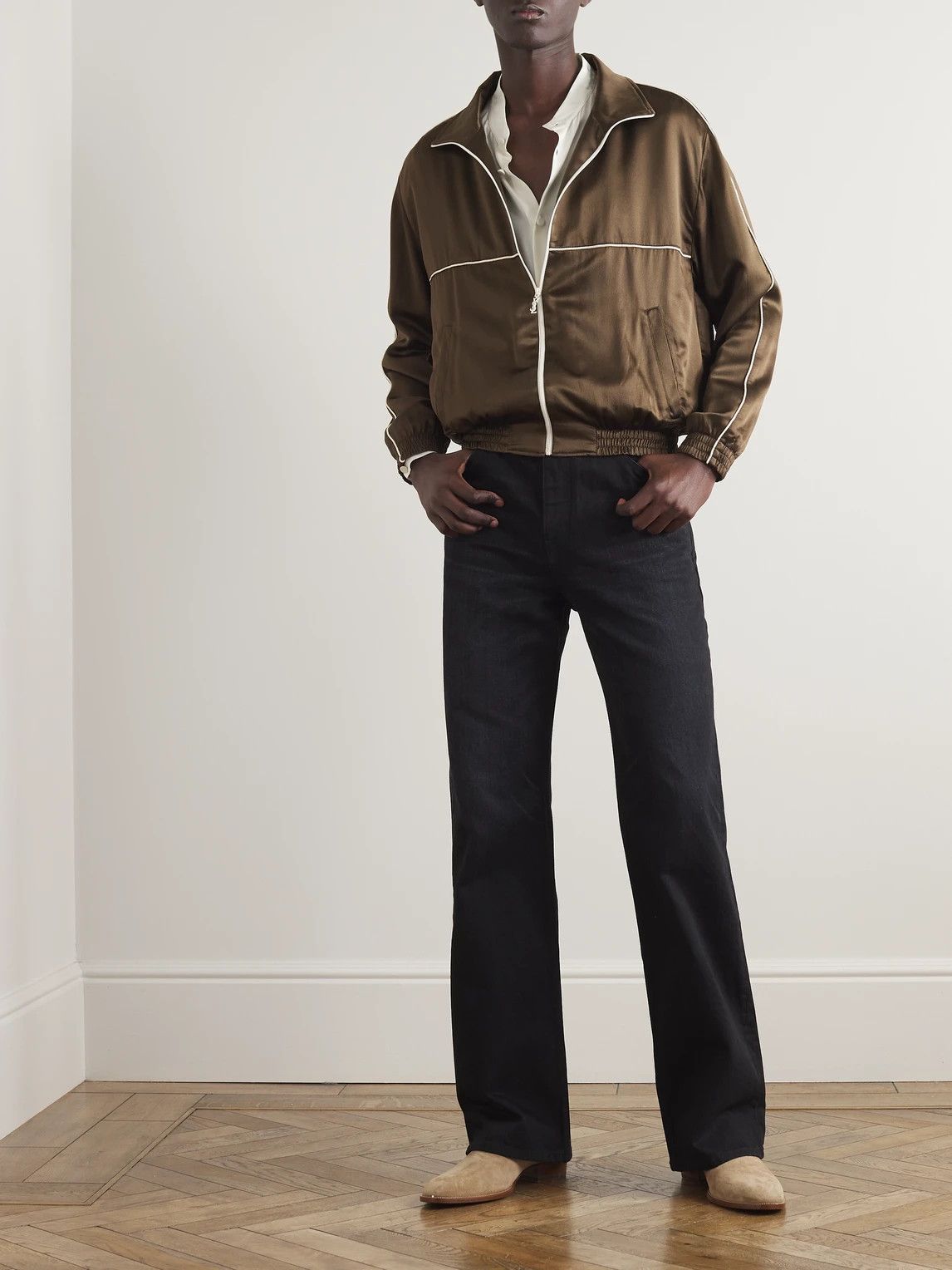 Saint Laurent Paris Green Silk Satin Piped Teddy Track Jacket Size US XXL / EU 58 / 5 - 2 Thumbnail