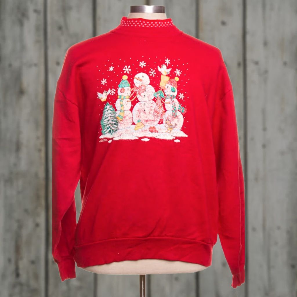 Vintage VINTAGE Red Ugly Christmas Sweatshirt S Adults Large XL Snowmen Men Women Christmas Ragstock Holiday 90s Size S / US 4 / IT 40 - 1 Preview