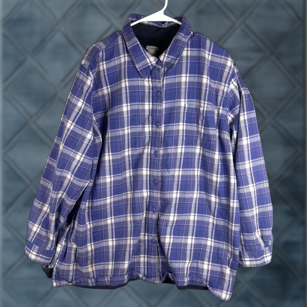 Vintage L.L.Bean Jacket Womens 2X Purple Plaid Flannel Fleece Lined Button Front Pockets Size XXL / US 16-18 / IT 52-54 - 1 Thumbnail