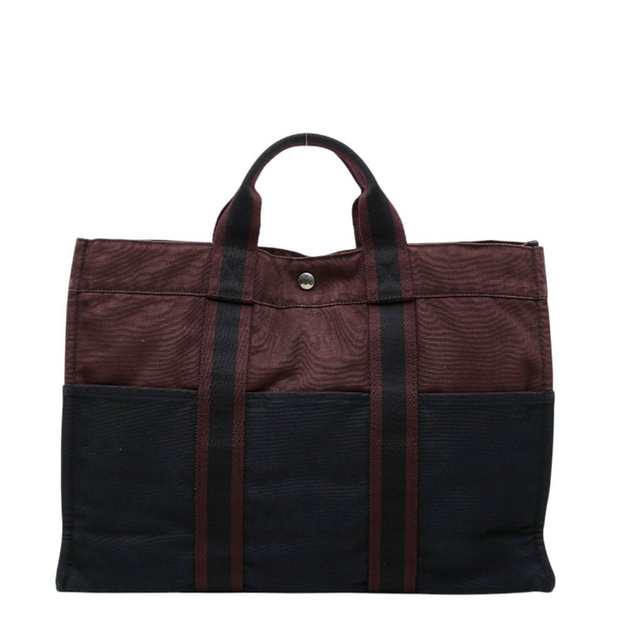 Hermes Hermes Fourre-Tout MM Handbag Tote Bag Wine Red Black Canvas Women's HERMES Size ONE SIZE - 1 Thumbnail